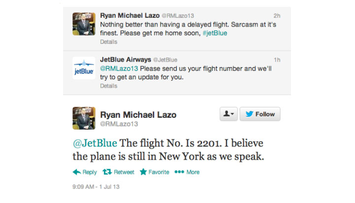 customer service example from JetBlue