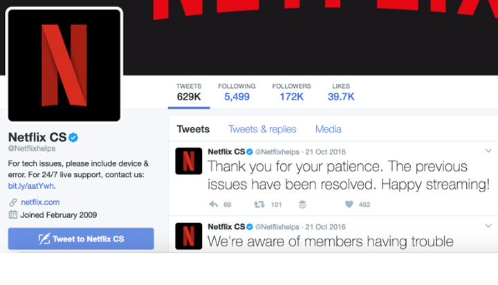 customer service example from Netflix