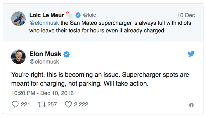 customer service example from Tesla